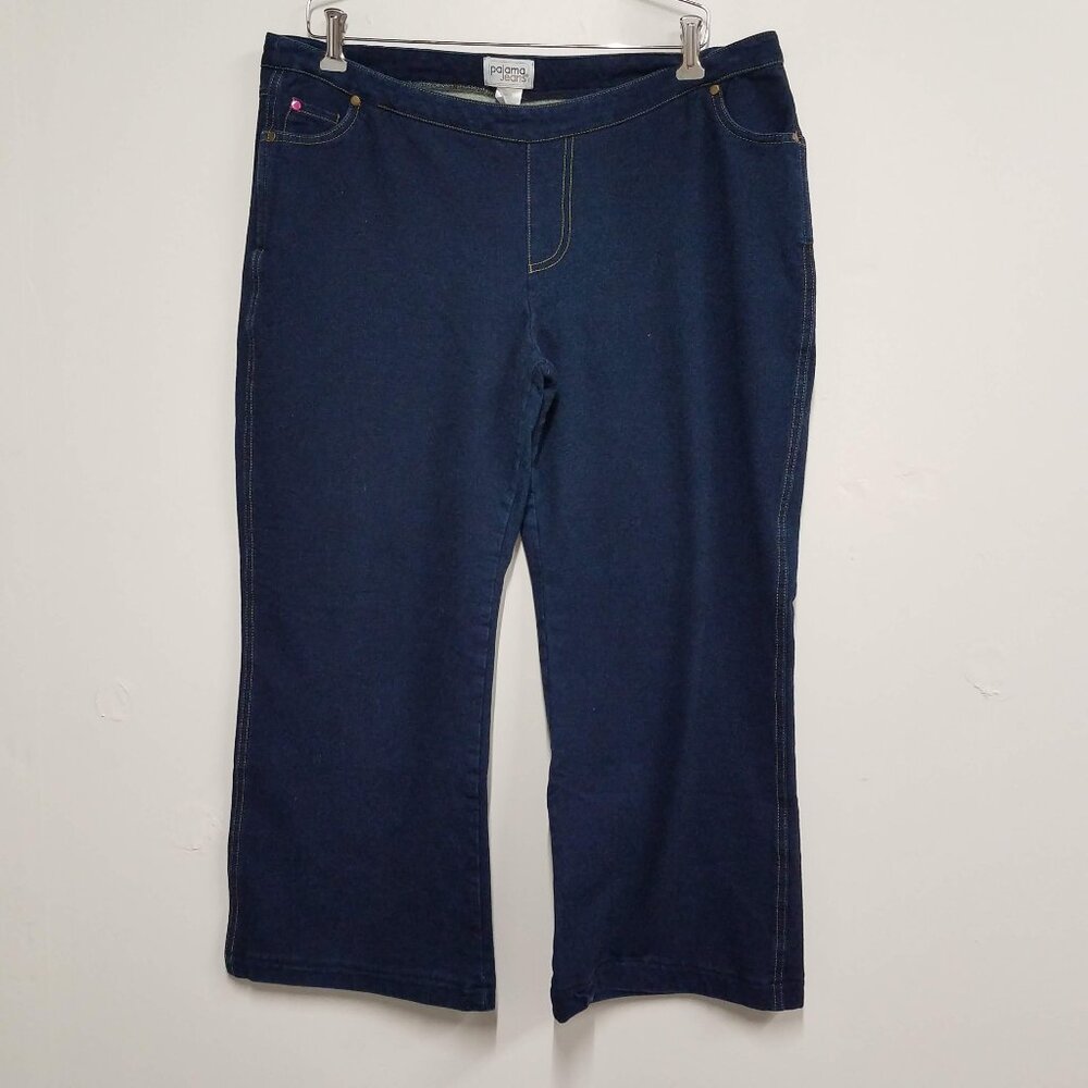 Pajama Jeans Dark Blue Denim Pull-on Stretch Drawstring Waist Pants Womens XL